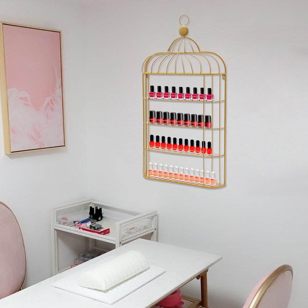 4-Tier Cage-shape Wall Mounted Iron Nail Polish Storage Rack For Holding Perfume