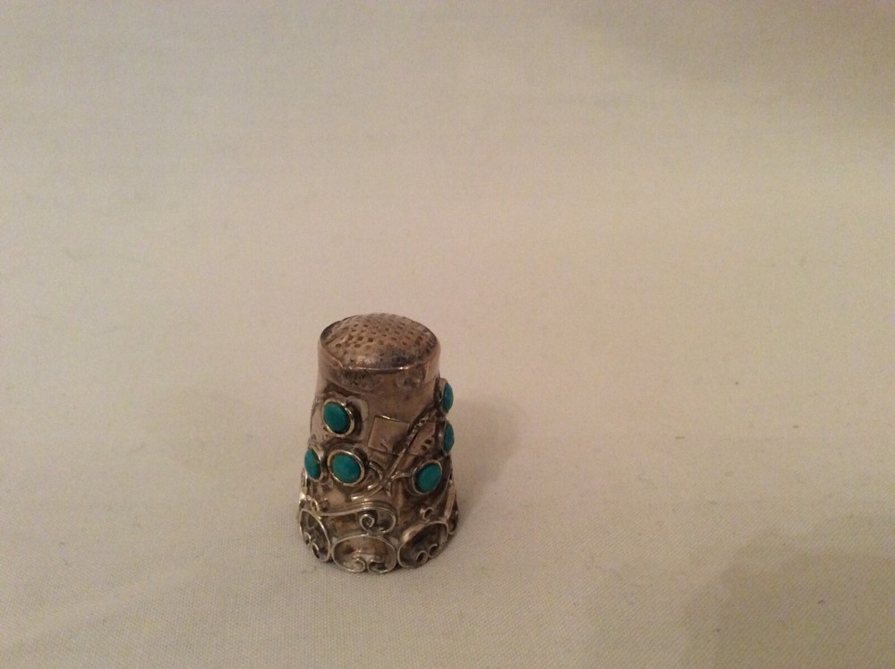 Antique Mexican Silver with Turquoise Thimble