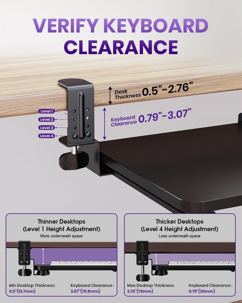 Under Desk Keyboard Tray Slide Out Mount