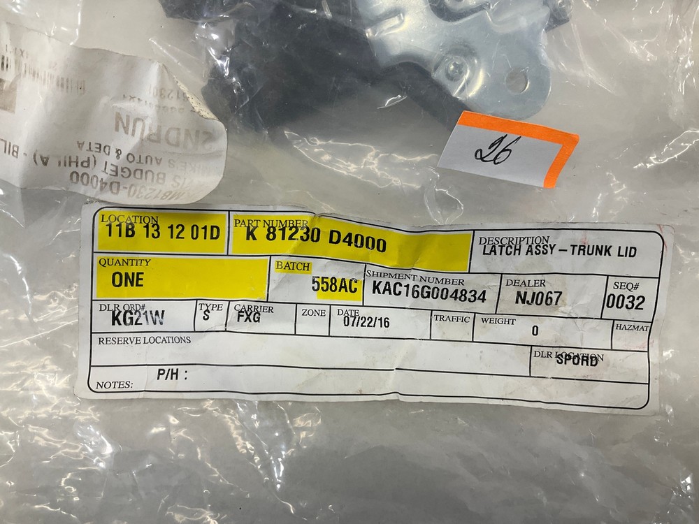 16-20 Kia Optima Trunk Lock Actuator Latch Release RB