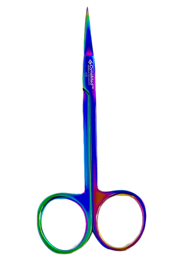 GERMAN IRIS MICRO SURGICAL SCISSORS STRAIIGHT TIP 4.5" MULTI RAINBOW TITANIUM