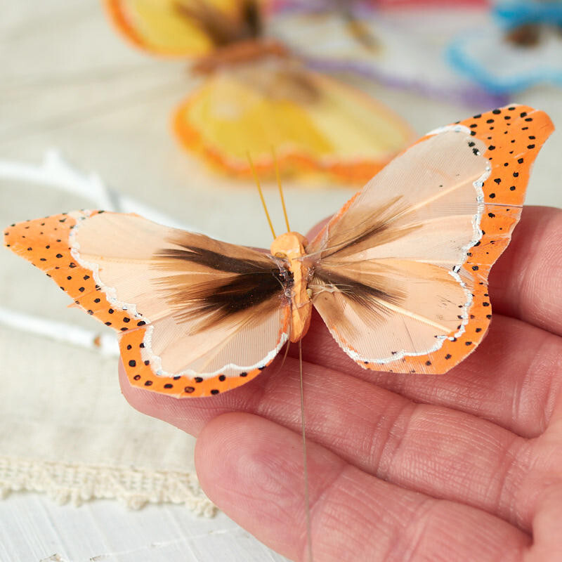 Package of 24 Assorted Natural Feather 4" Artificial Butterflies