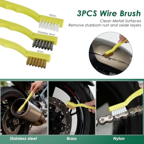 9 Pack Motorcycle Cleaning & Detailing Kit - Brushes, Mitt, Sponge, Tools for Bi