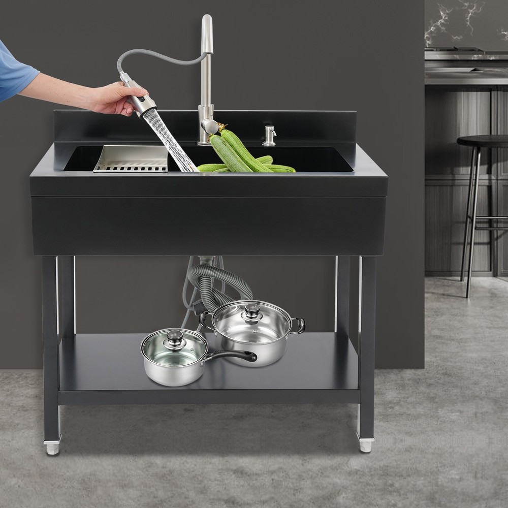 Freestanding Stainless Steel Utility Sink, Rectangular Single Bowl Utility Sink