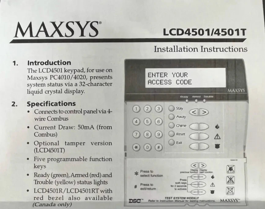DSC LCD-4501RUS MAXSYS Programmable Message LCD Alarm Keypad New Open Box