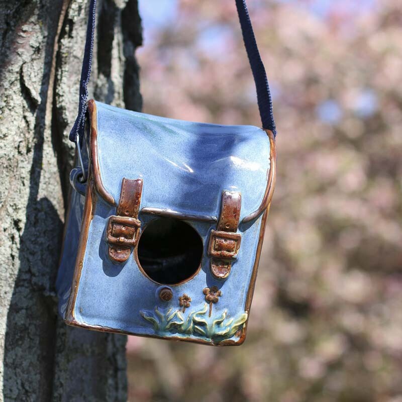 Factory Direct Craft Darling Blue Ceramic Backpack Birdhouse