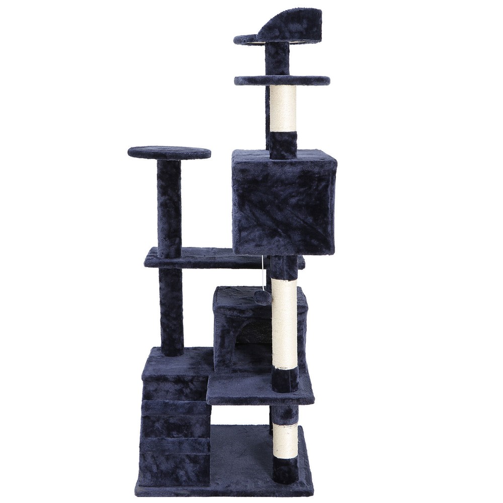 53" Sturdy Cat Tree Cando Tower Activity Kitty Multilevel with Padded Perch Blue