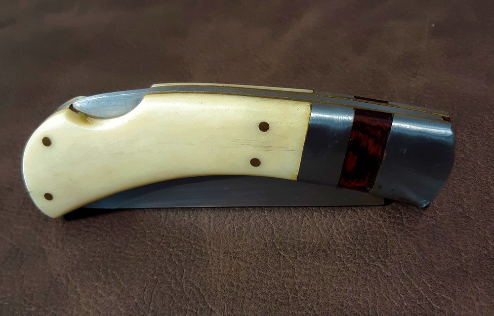 Real Bone Handle Lockback EDC Folding Pocket Knife w/Leather Sheath