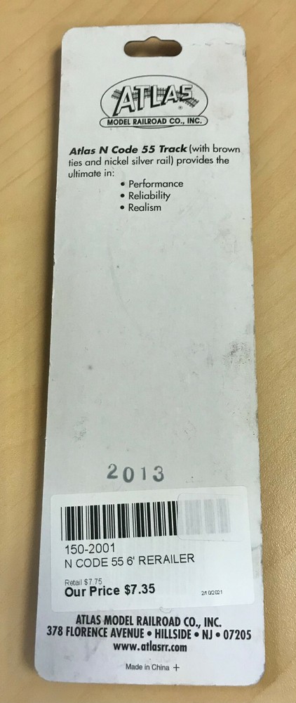 Atlas #2001 N-scale Code 55 6-inch Straight rerailers (3 pk)