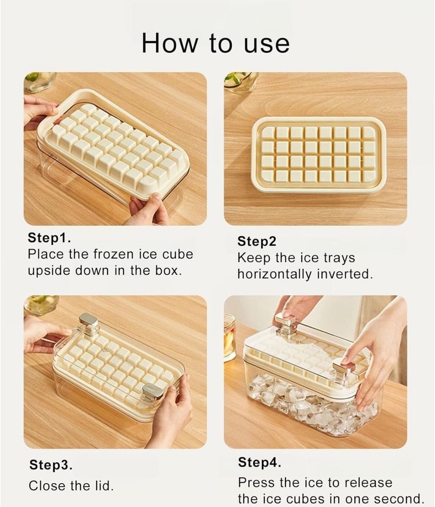 Ice Cube Tray with Lid and Bin for Freezer, 2 Pack, 64 Pcs Ice Cube Mold