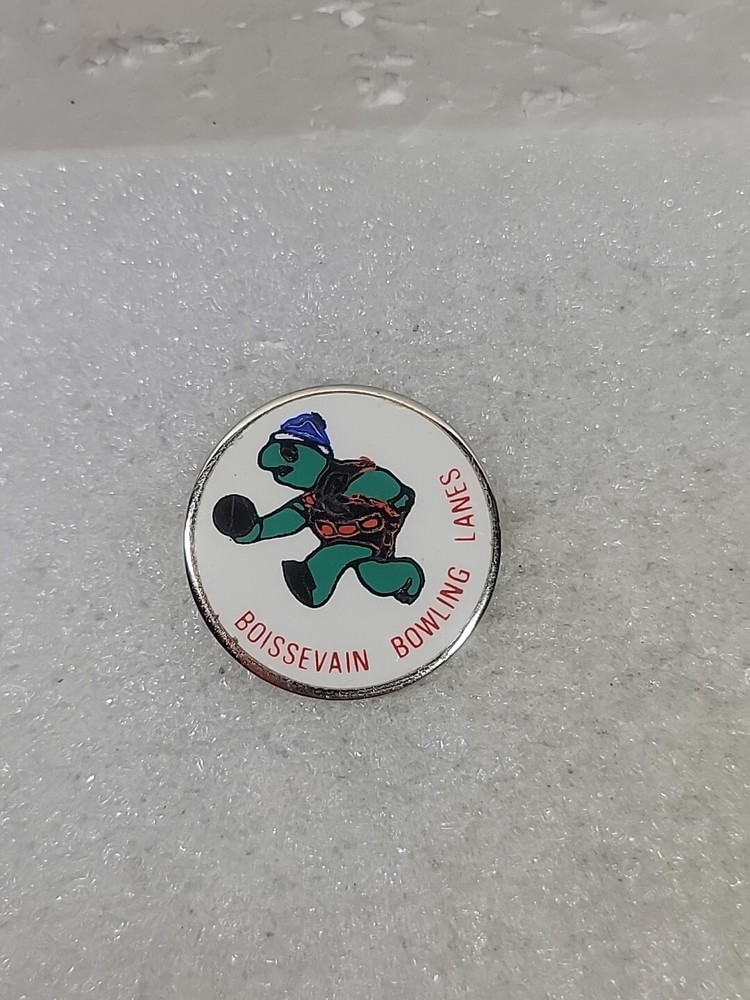 Boissevain Bowling Lanes Lapel Pin Turtle Bowling Rubber Back