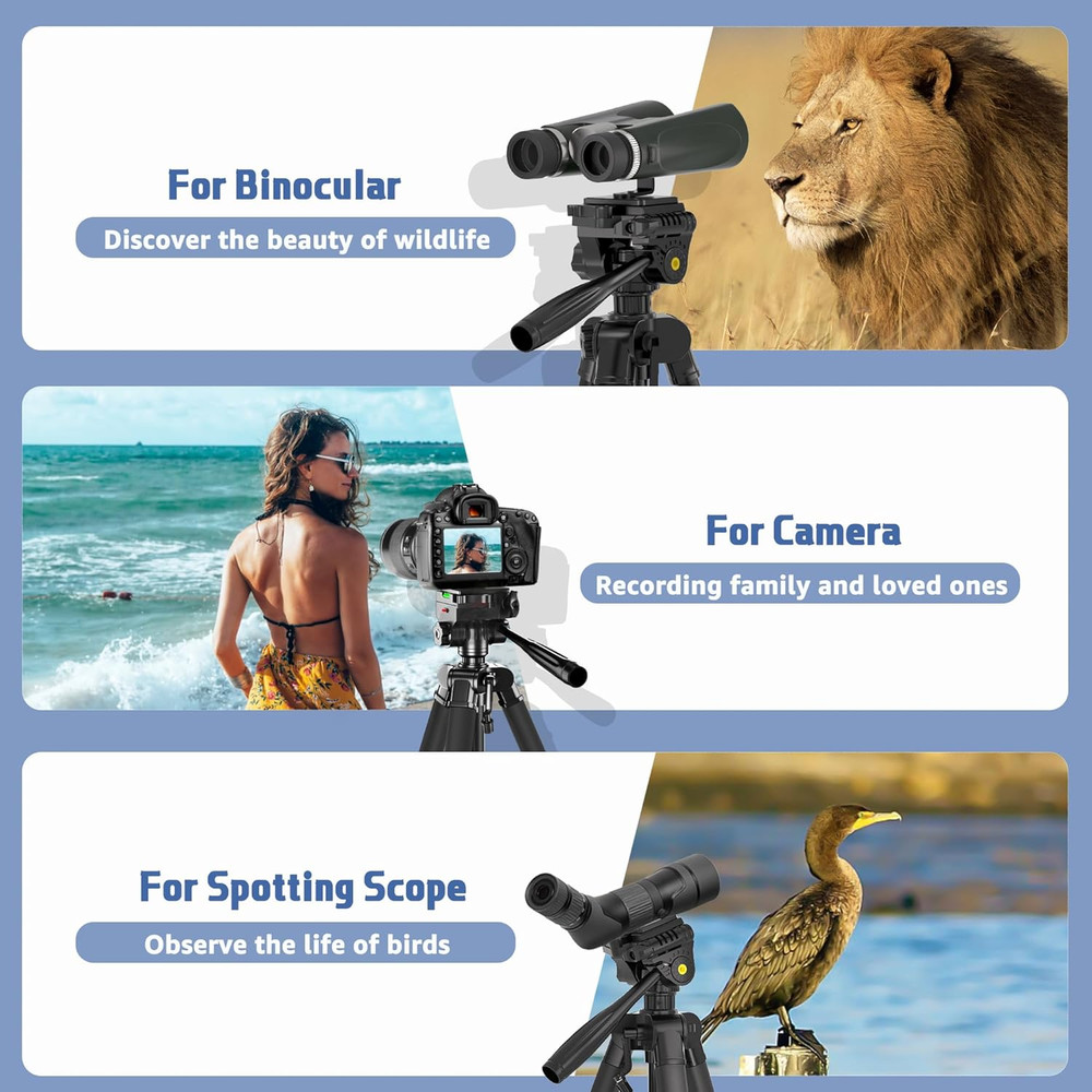 Binocular Tripod, 72” Spotting Scope Tripod Stand with Binocular Adapter and ...