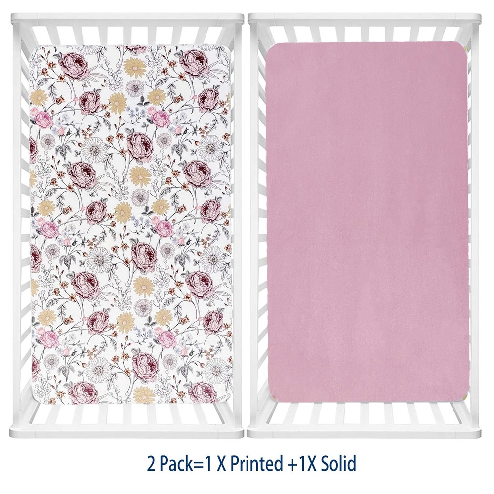 2 Pack Microfleece Crib Sheets, 28 X 52 Flannel Fleece Crib Fitted Sheets for...