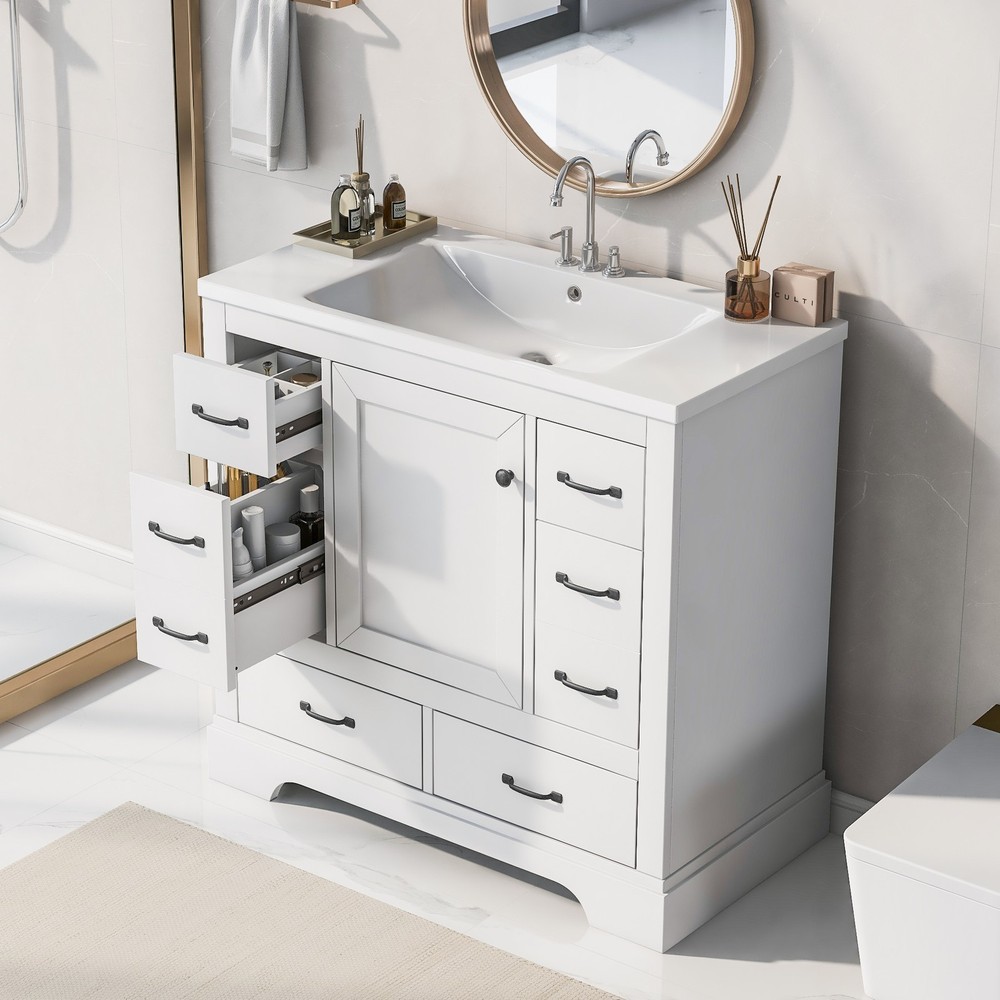 36" Bathroom Vanity with Sink Combo, Six Drawers, Multi-Functional Drawer Divi