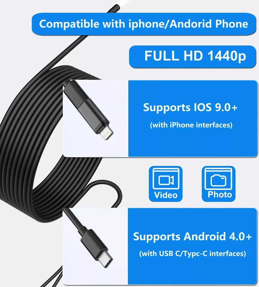 USB C Endoscope for iPhone, OTG Android Phone, 5.5 mm Borescope Inspection Sn...