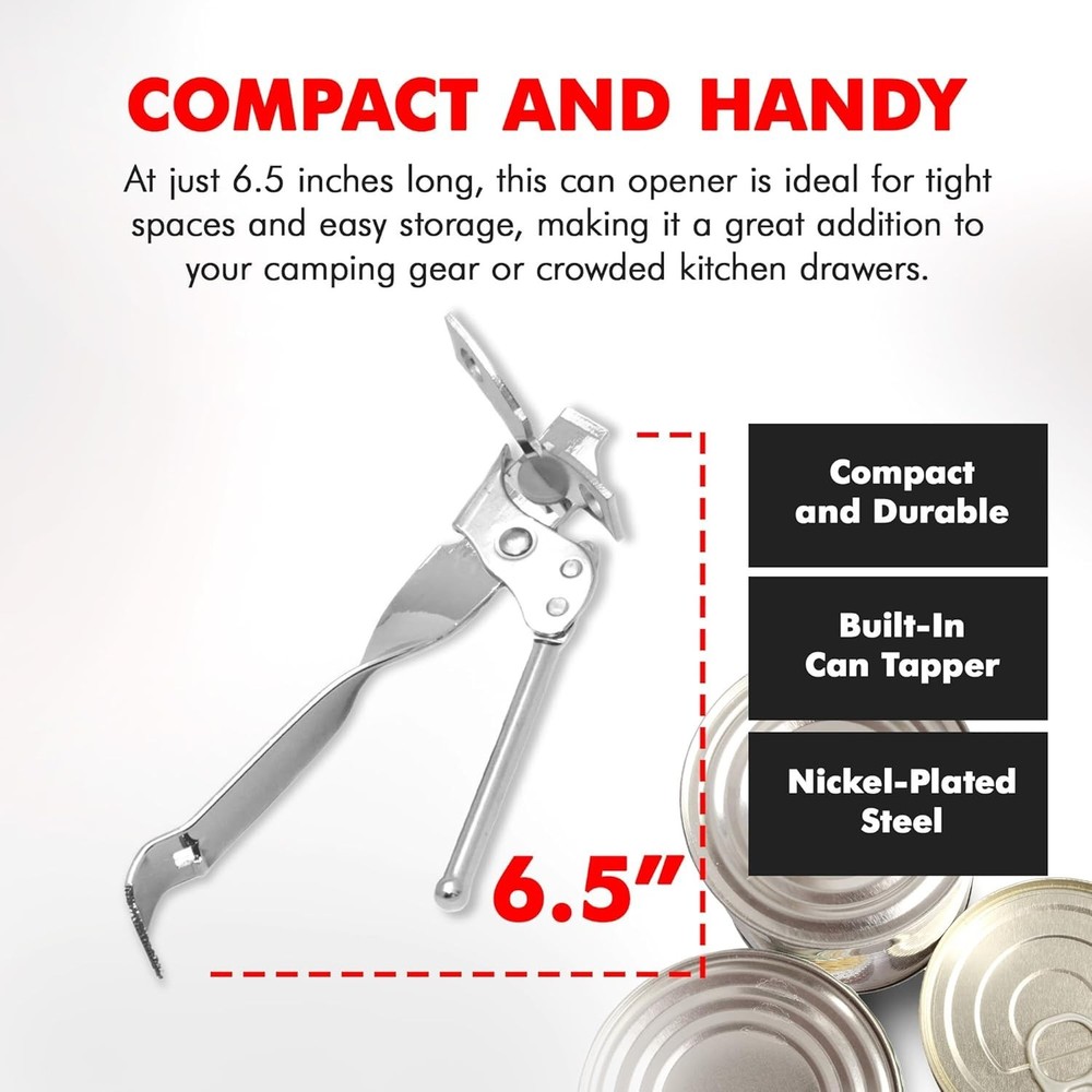 Durable Dishwasher Safe 6.5 Inch Can Opener with Tapper - Essential Kitchen Tool