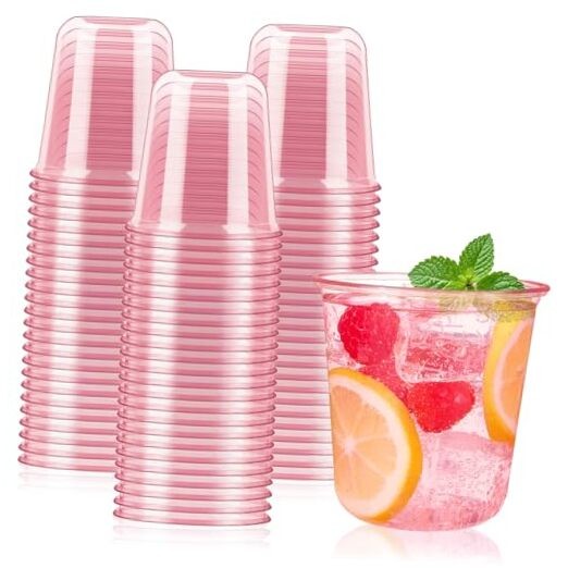 Pcs Pink Plastic Cups, 12 Oz Disposable Stemless Wine Glasses Cocktail Pink 50
