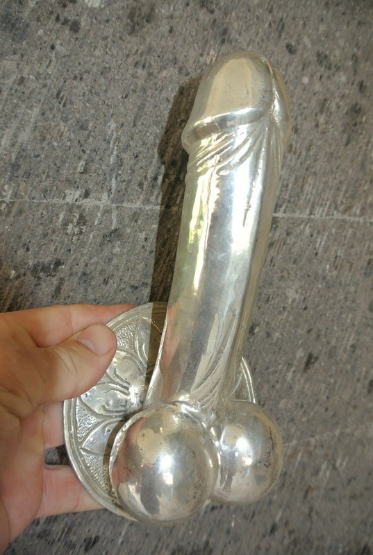2 large version PENIS erect DOOR PULL HOOK heavy aged brass 9 " handle hand made