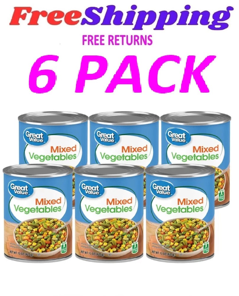 (6 Cans) Great Value Canned Mixed Vegetables, 15 oz