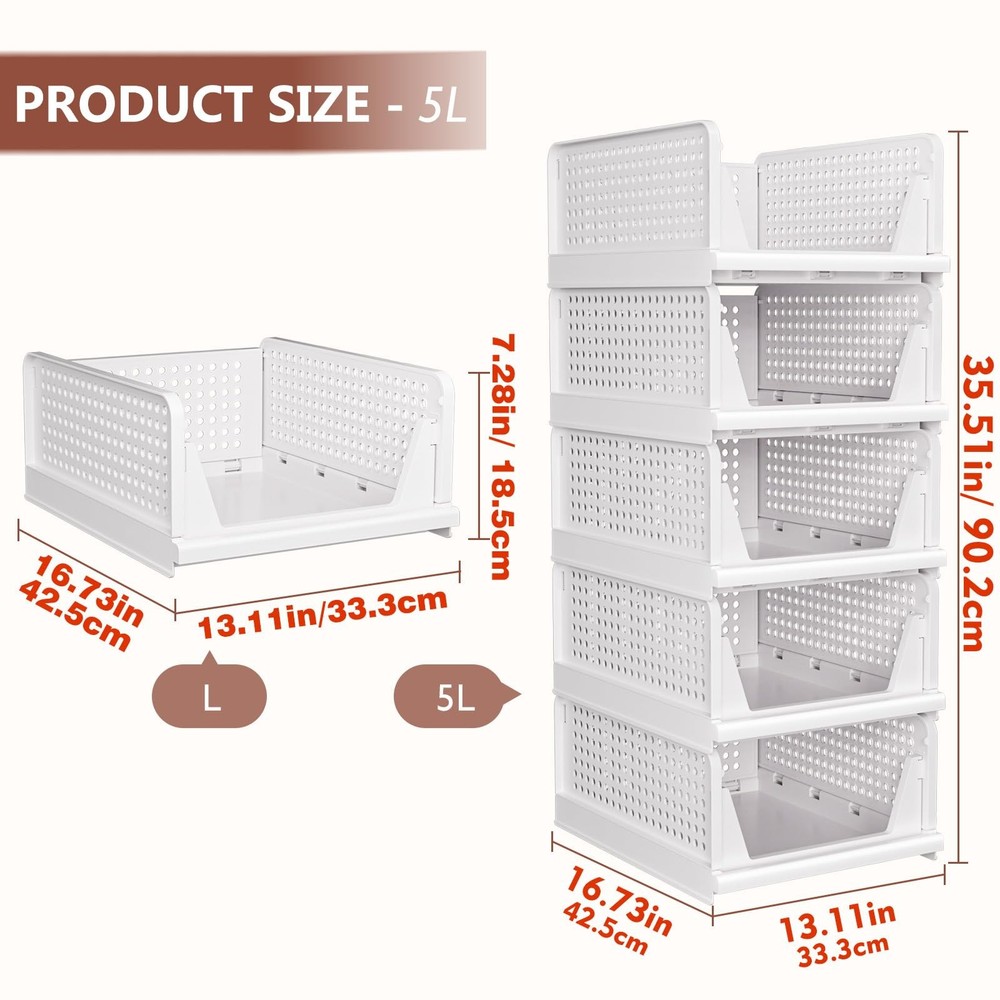 Closet Organizers 5 Pack Storage Box 5 PACK-L White