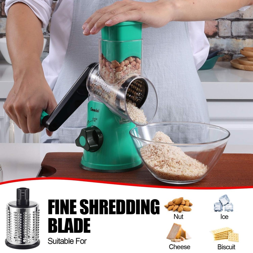 Geedel Rotary Cheese Grater with 3 Interchangeable Blades, Kitchen Mandoline ...