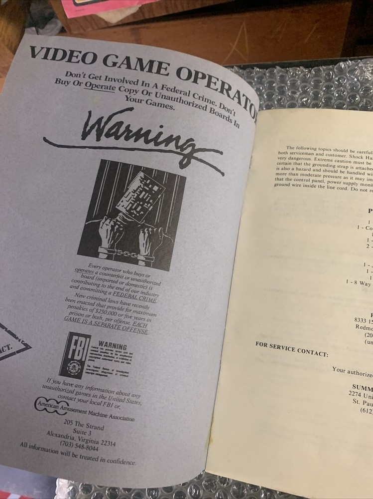 Original TOKI FABTEK arcade Video game manual