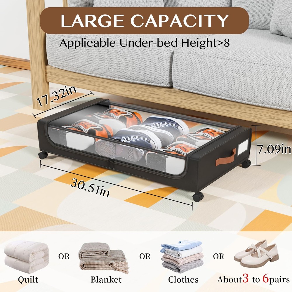 Under Bed Storage with Wheels, UnderBed Storage Containers with Clear Lid and...