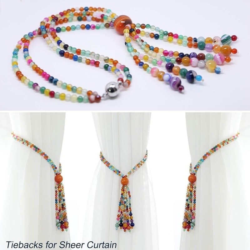 Handmade Agate Bead Tassel Curtain Tiebacks Magnetic Holdbacks Boho Home Decor