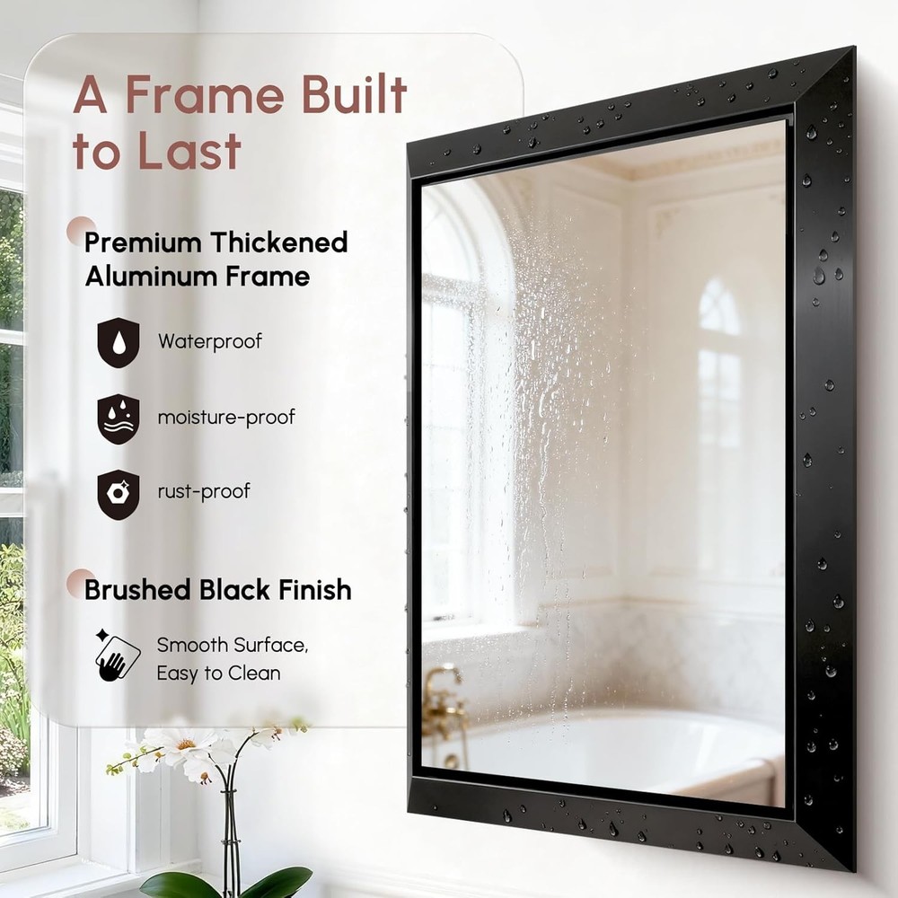 USHOWER 30x40 Rectangular Bathroom Mirror Black Aluminum Frame Beveled Mirror US