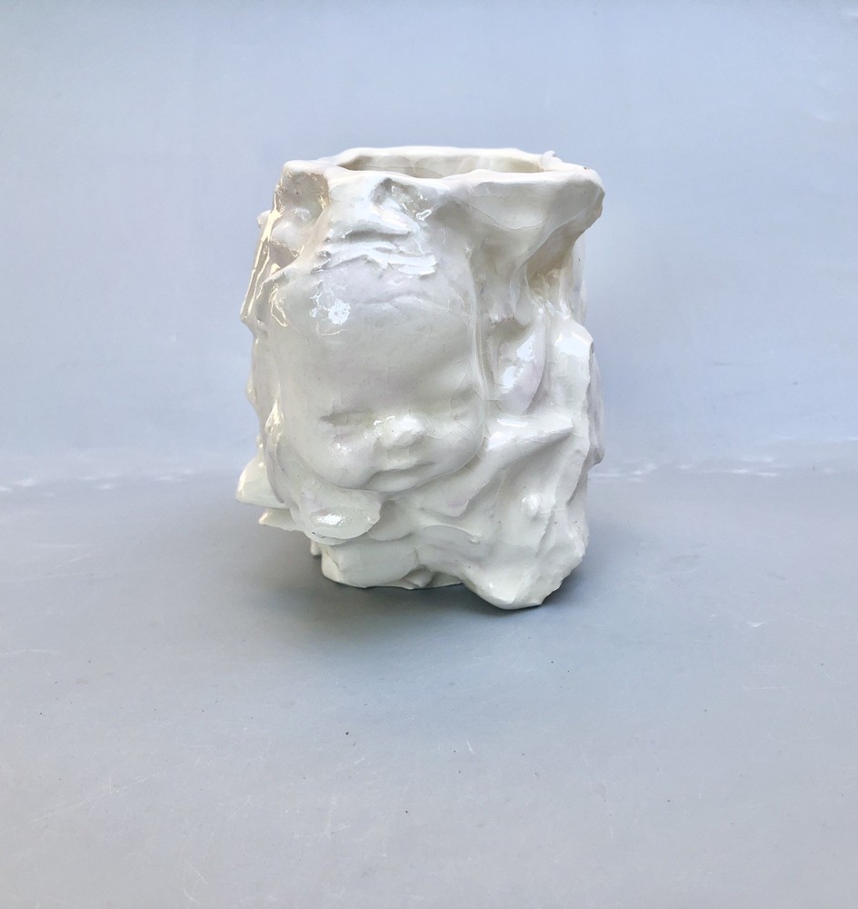 Grotesque White Studio Pottery Doll Face Small Planter Pot