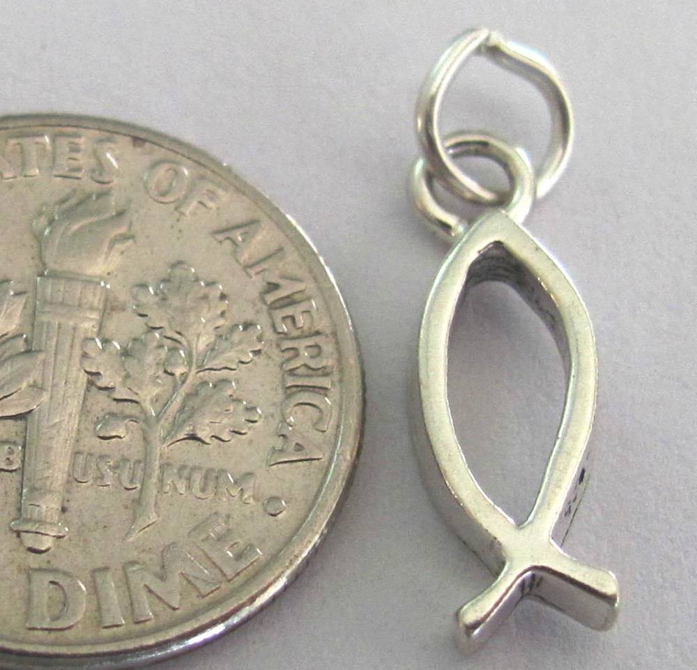 Very small Sterling Silver 3D Christian fish Ichthus mini tiny charm.
