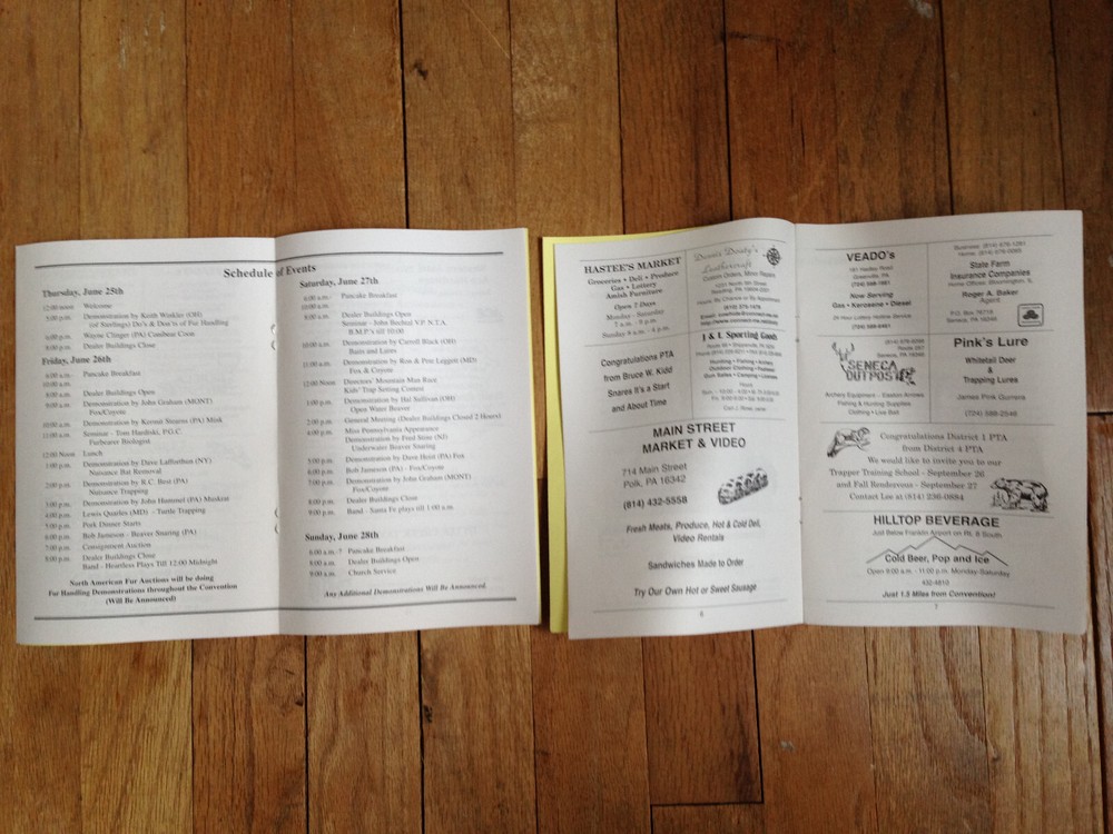 Pennsylvania Trappers Association 61st Annual PTA State Convention Program 1998
