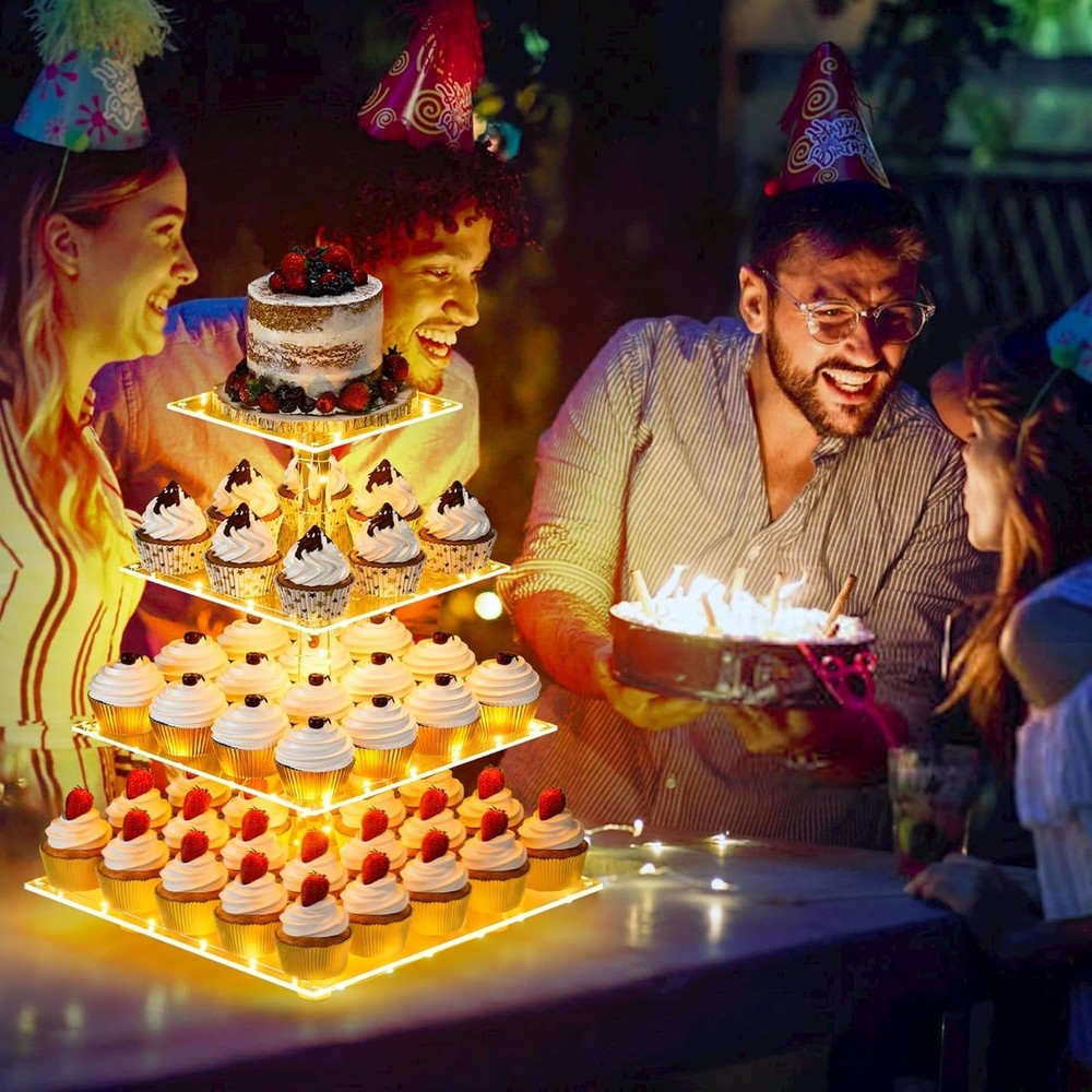 Versatile 4-Tier Cake Stand with LED Light for Celebrations & Special Occasions