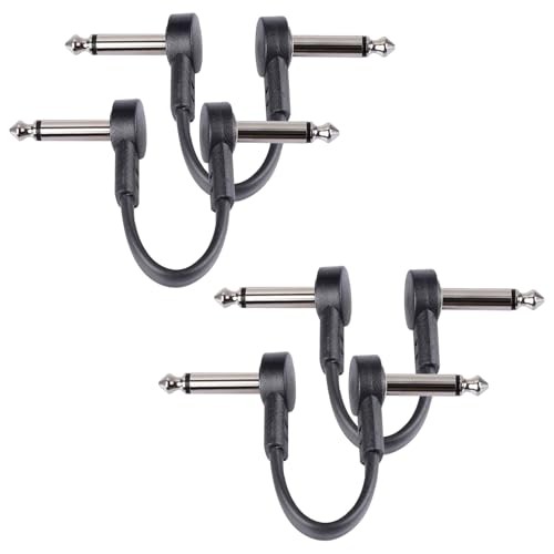 3 Inch Guitar Patch Cables 4 Pack, 1/4" TS Right Angle 3 INCH Black 4 PACK
