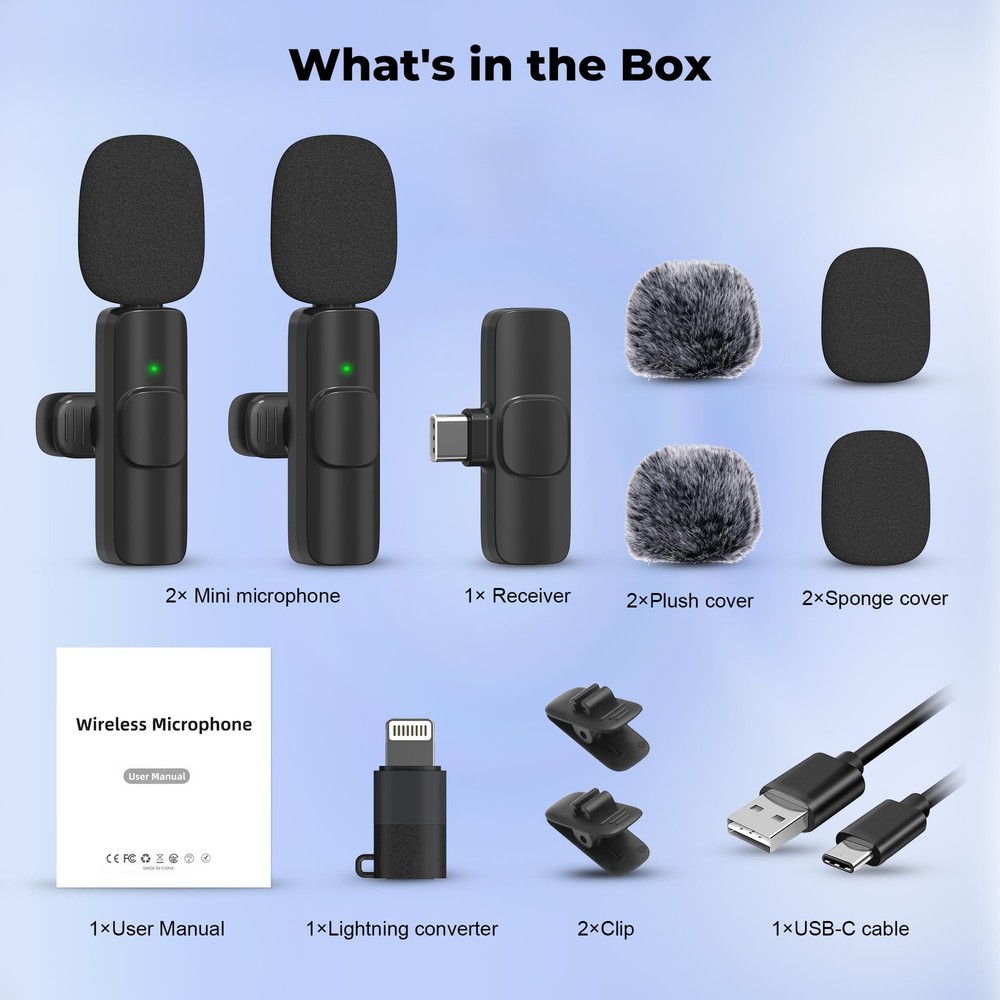 Wireless Microphone for iPhone, Android Wide Compatibility Noise Reduction Cl...