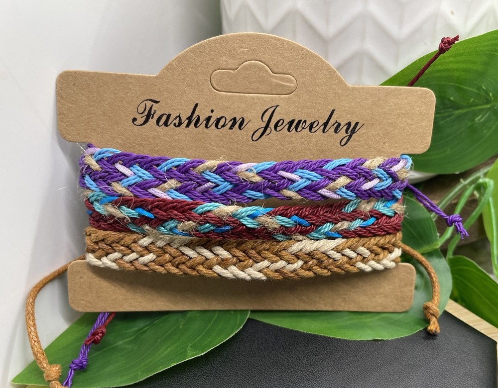 3 PC Braided Bracelet  Stackable Adjustable Tie Free Ship B5224