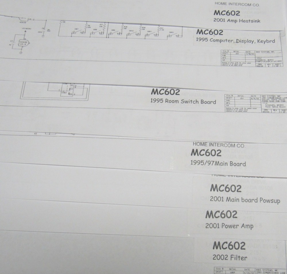 M&S MC602 Schematics Complete 1995-2002 Charts for Intercom