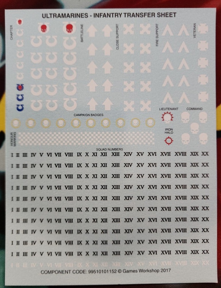 Warhammer 40k Space Marines Large Ultramarines Transfer Sheet Also Fits Primaris