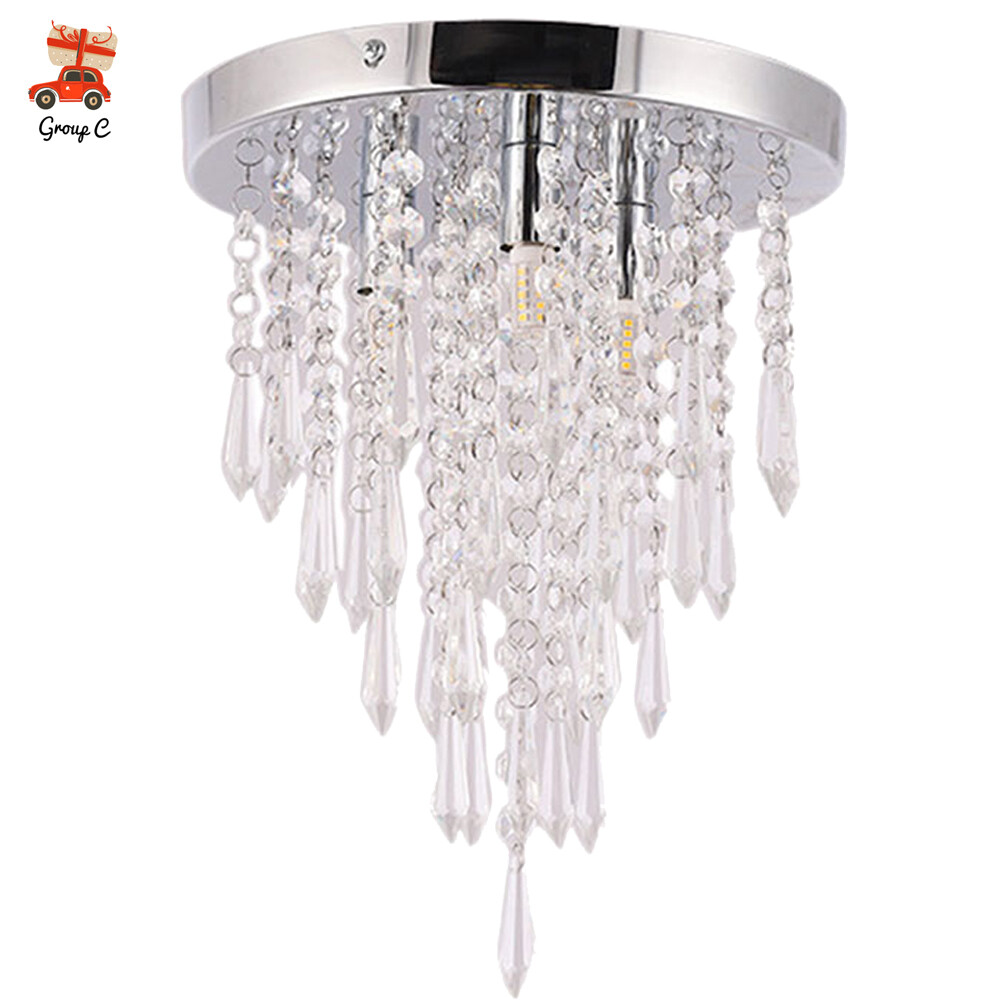 Modern Crystal Chandelier Flush Mount Light Pendant Ceiling Lamp Fixture 3-Light