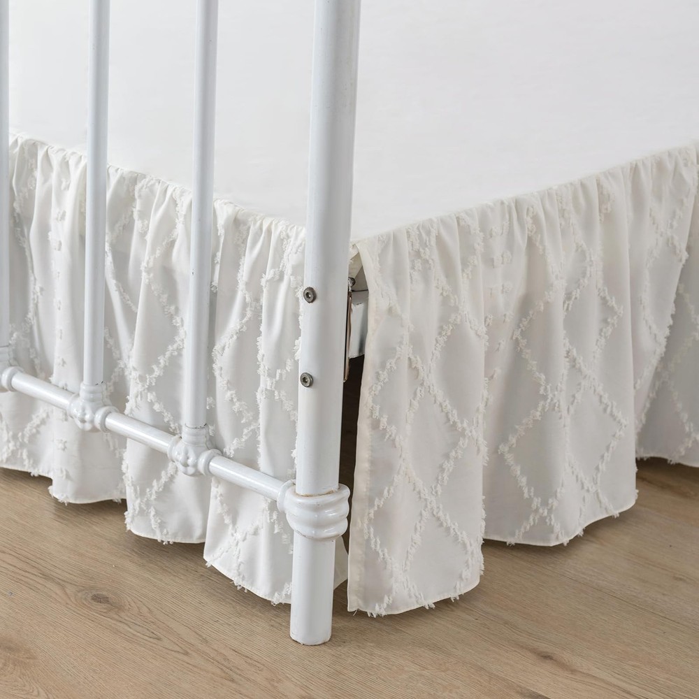 Bed Skirt Queen Size Ruffled with Split 14''Queen, Boho-ivory