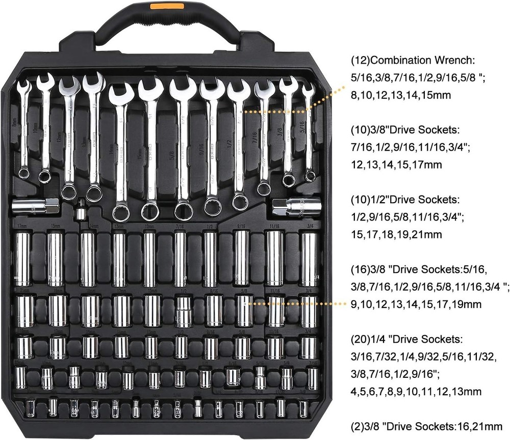 Pro Mechanics Tool Set 192pc | Chrome Vanadium | Hex Box End Wrench | Storage...