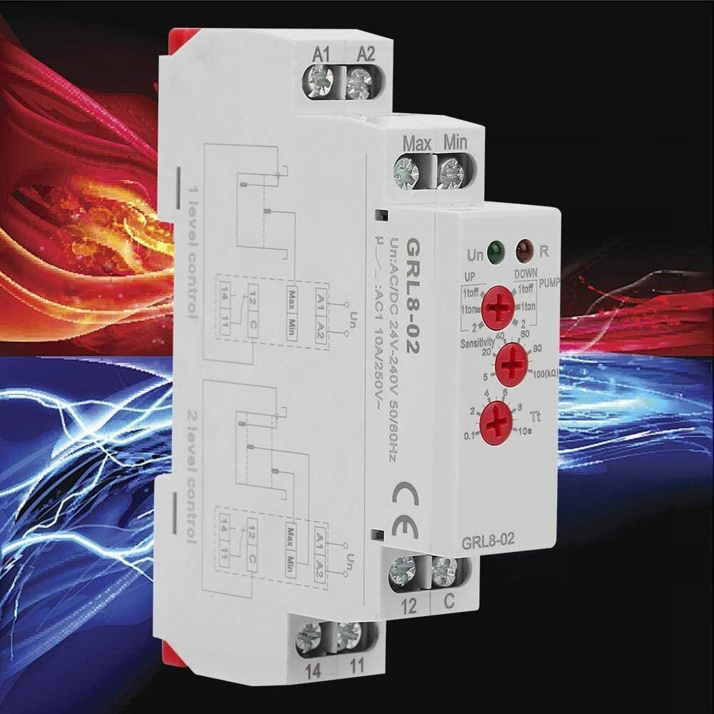 24V-240V GRL8-02 Liquid Level Control Relay Water Level Controller 10A AC/DC