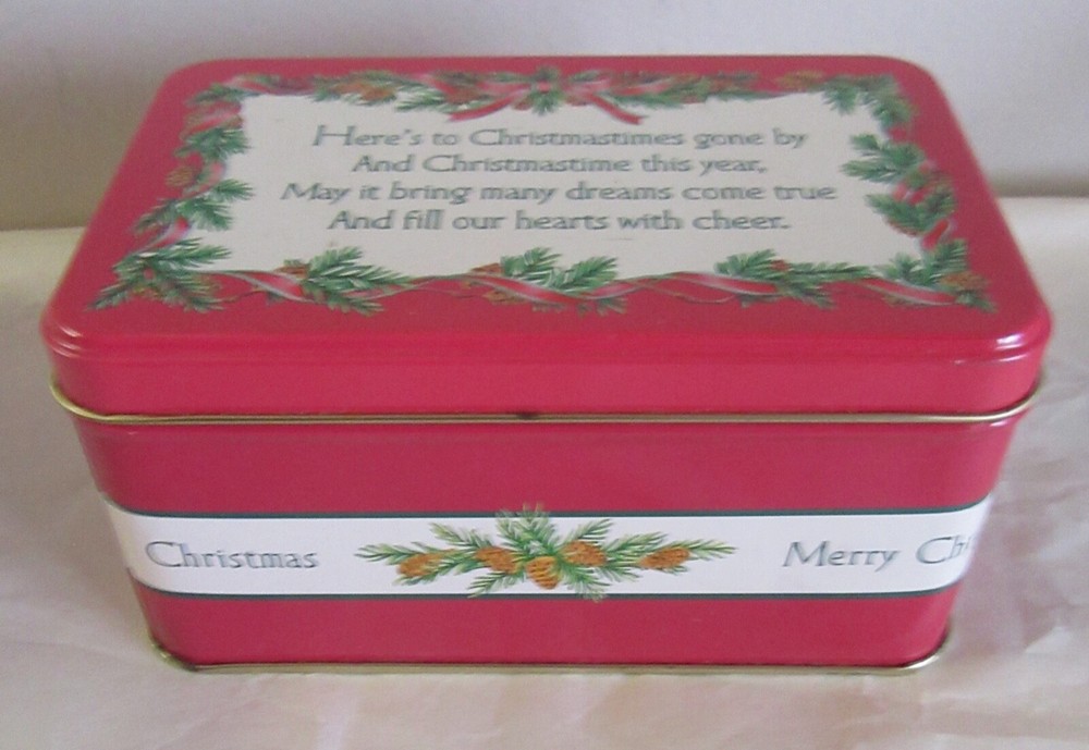 Red Christmas Cookie/Candy Tin w/Lid 6 x 3.5"