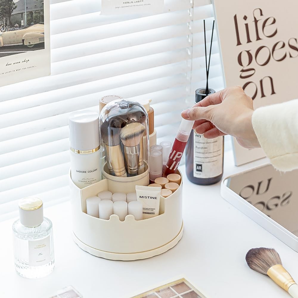 360 Rotating Makeup Organizer, Covered Makeup Brush Holder for Vanity, Make U...