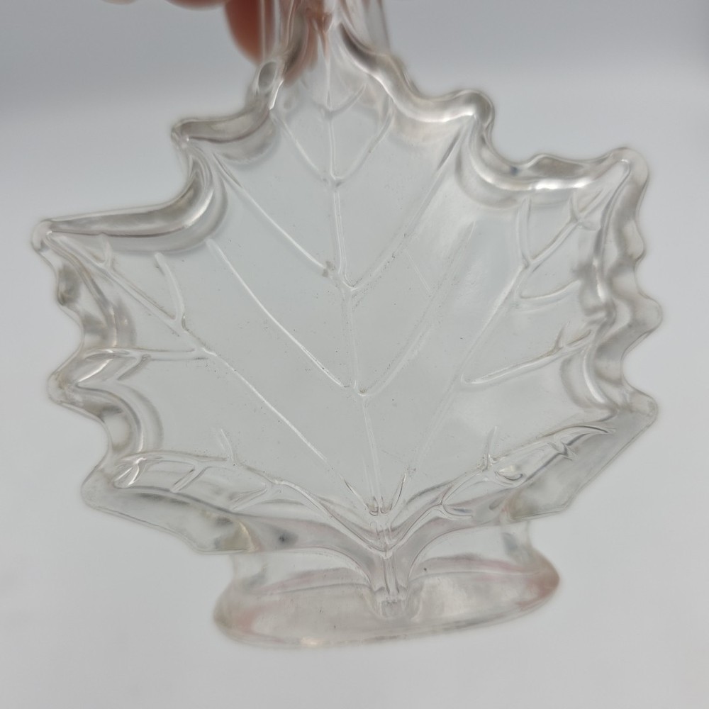Vtg Maple Leaf Clear Glass Syrup Bottle w/Top Cap Lid Front Embossed Jar Empty