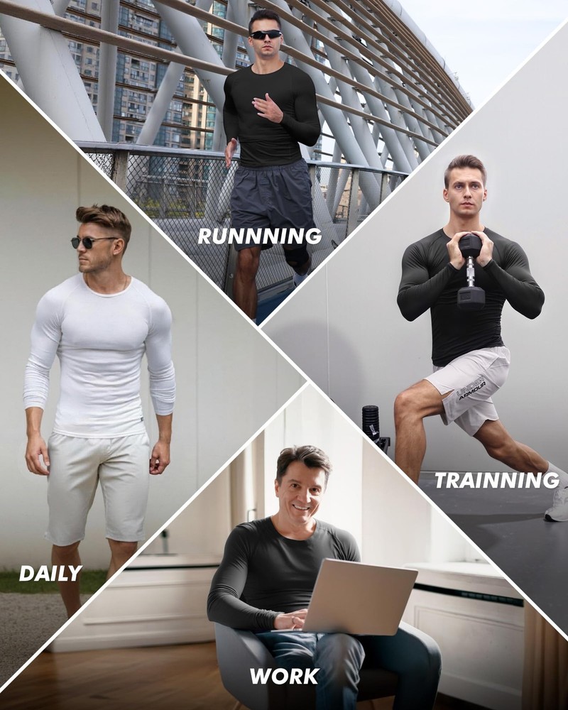 5 Pack Long Sleeve Compression Shirts for Men - Black Quick Dry Workout Base ...