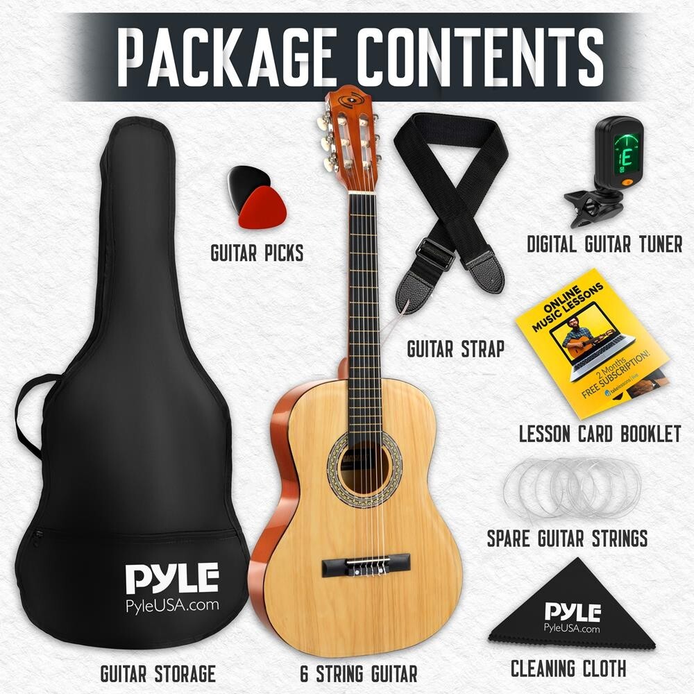 Pyle 36'' 6-String Classical Guitar - Guitar & Accessory Kit (Nature Color)