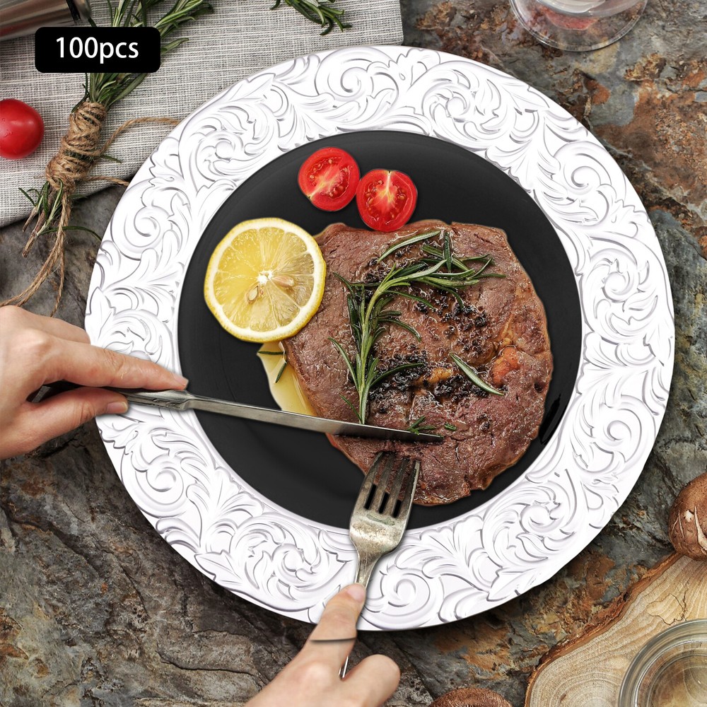 100pcs Charger Wedding Party Dinner Plates Elegant Design Table Decor Silver