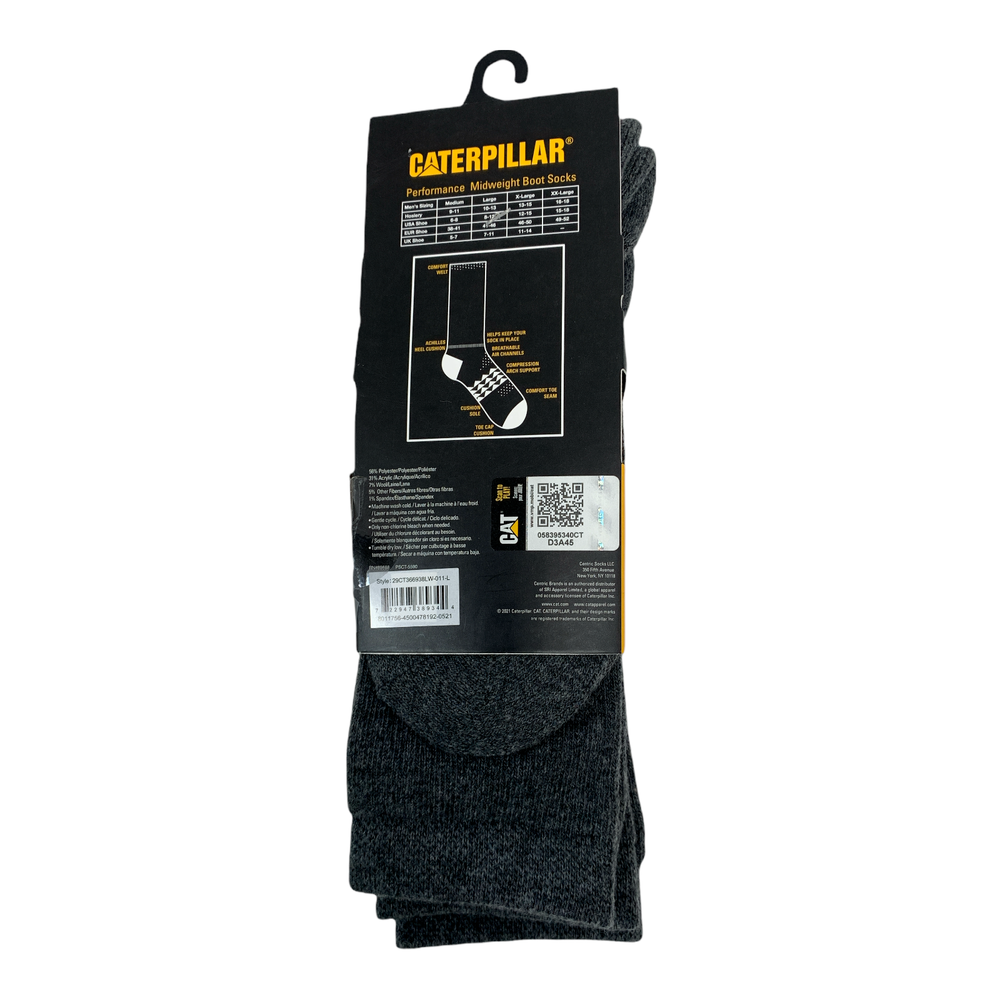 Caterpillar Midweight Performance Boot Socks Gray Shoe Size 8-12 4 PAIR