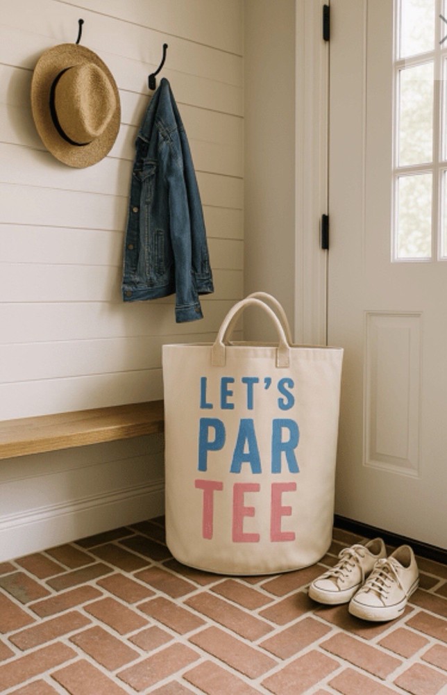 Mud Pie Oversized Let’s Par Tee Canvas Golf Tote Storage Bag NEW Golfing Gift